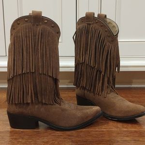 Fringed Suede Leather Western Boots
